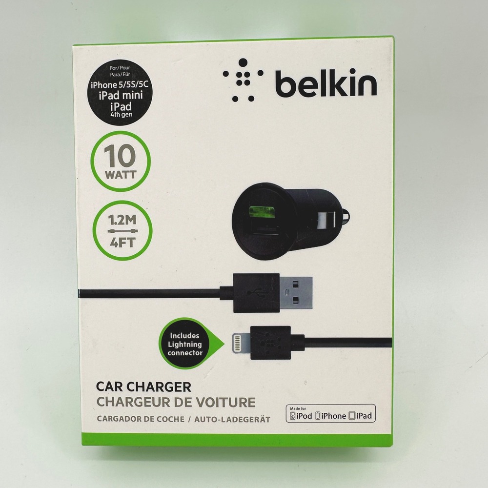 Belkin 10W Car Charger with 4ft Lightning Cable for iPhone 5 iPad Mini Black